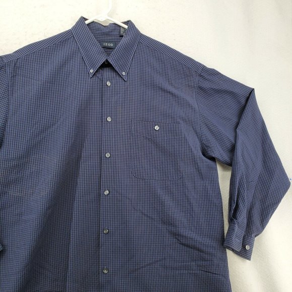 IZOD Shirt Men's Long Sleeve Casual Button Up Checkered Oxford Blue Large - Picture 5 of 12